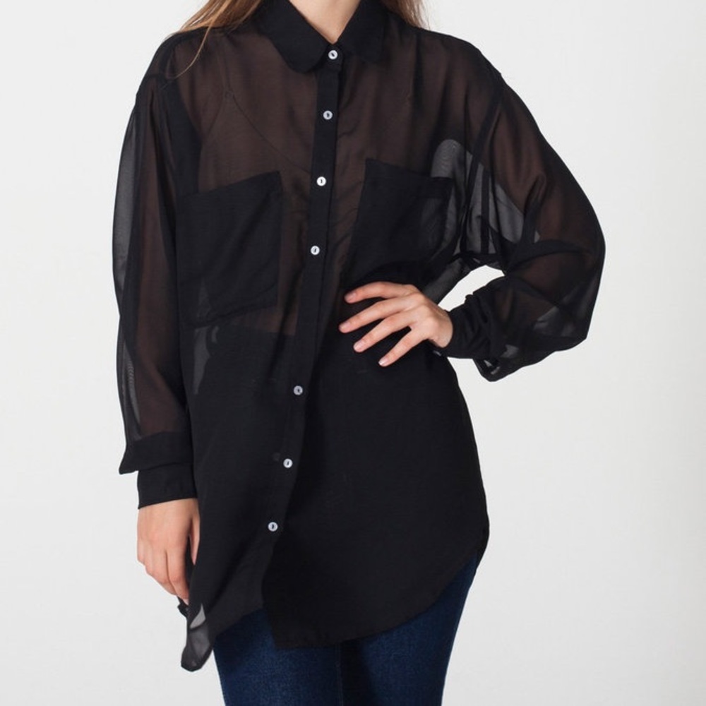 American Apparel Black Button-Up Chiffon Blouse
